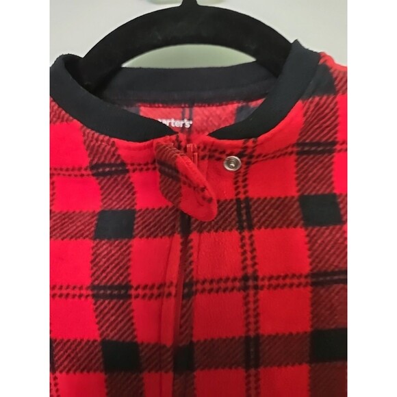 Carter's Baby 9 Months Cute Bear Footie Cozy Fleece Buffalo Plaid 1-Piece Red 9M - Picture 5 of 9